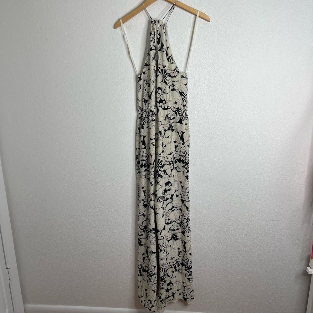 Anthropologie Elevenses Jumpsuit 100% Silk Black and White Floral Wide Leg Small - Picture 6 of 6